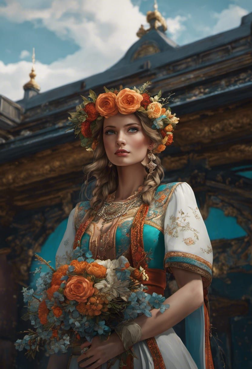 Polish Bride in Traditional Dress, Comic Book Art