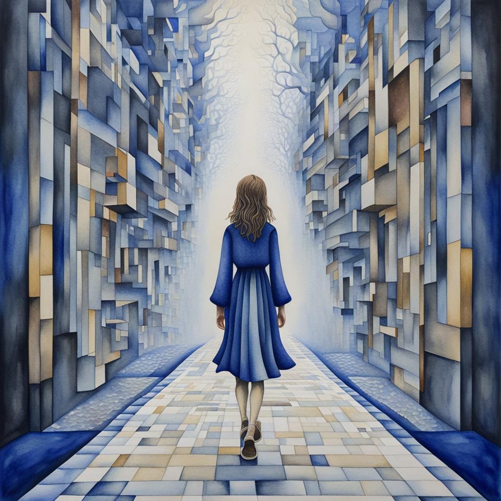 Girl in Ethereal Dream: Abstract Watercolor Art