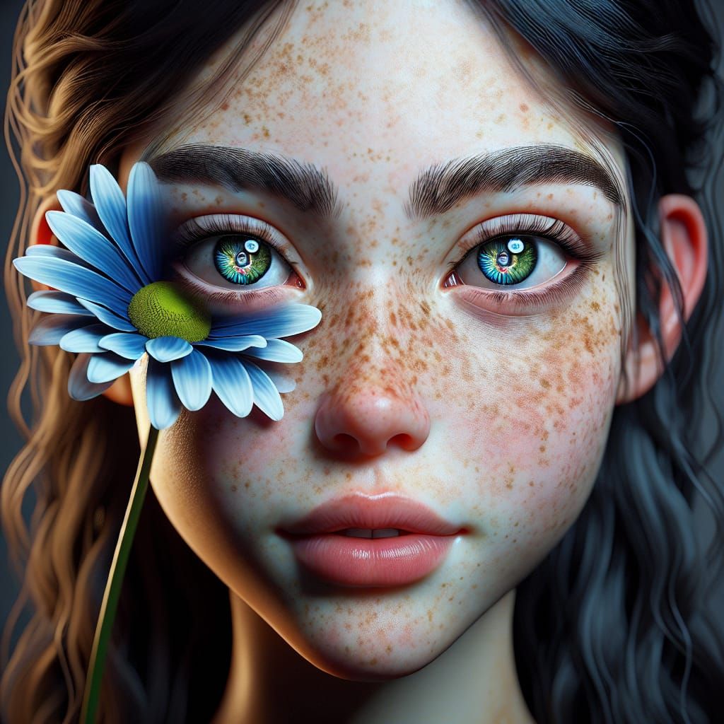 Daisy Girl Portrait in Hyperrealistic Digital Art