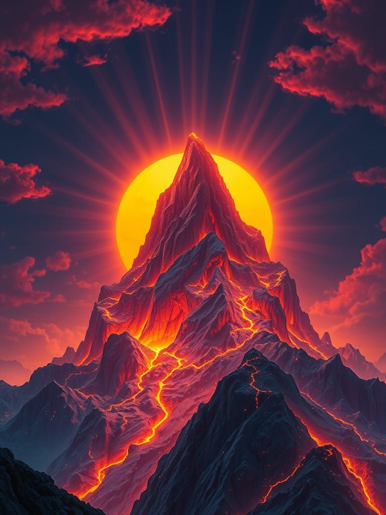 Surrealistic Mountain Landscape in Neon-Lit Hypercolor