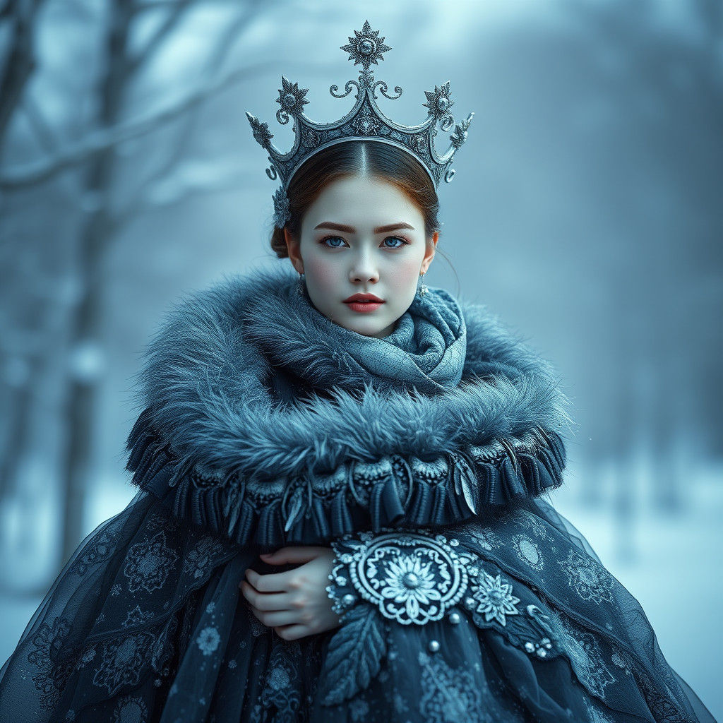 Ethereal Winter Portrait in High-Fashion Style