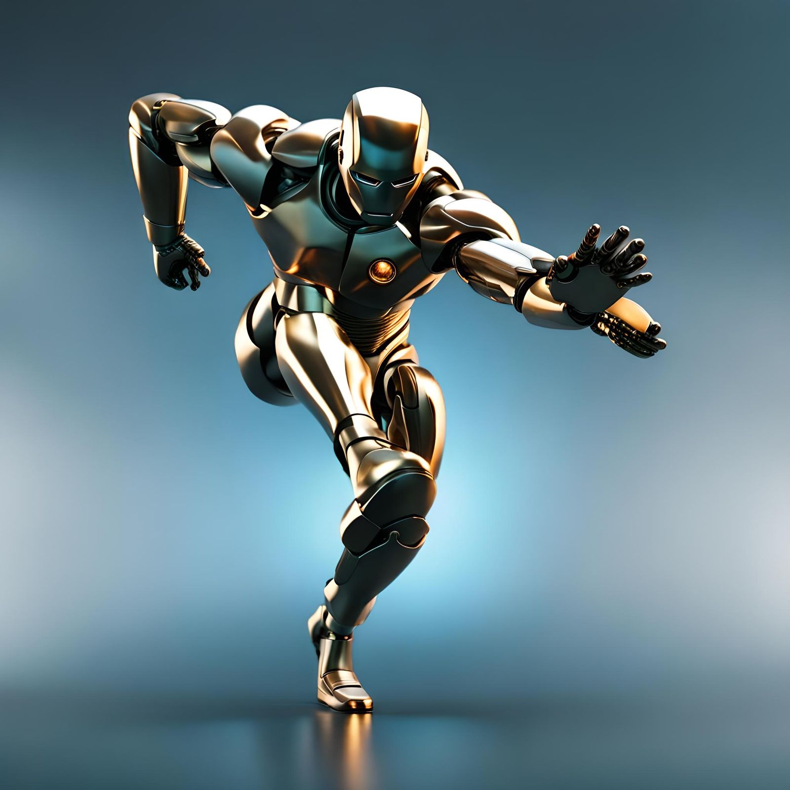 Titanium Armored Man Kicking Towards Viewer