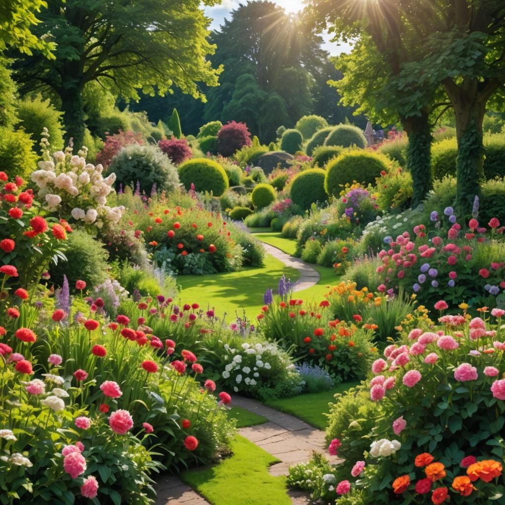 Vibrant English Garden in Divine Sunshine