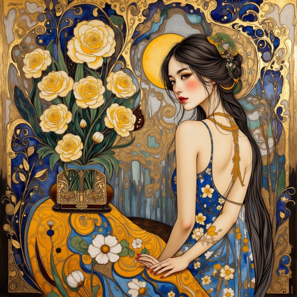 Cubist Portrait of a Beautiful Lady in Van Gogh Style