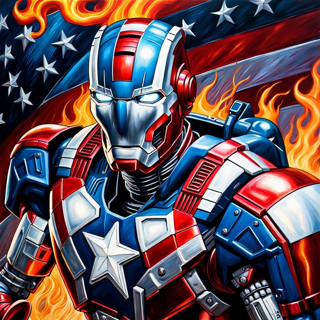 Iron Patriot with Hot Rod Flames in Oil Painting Style