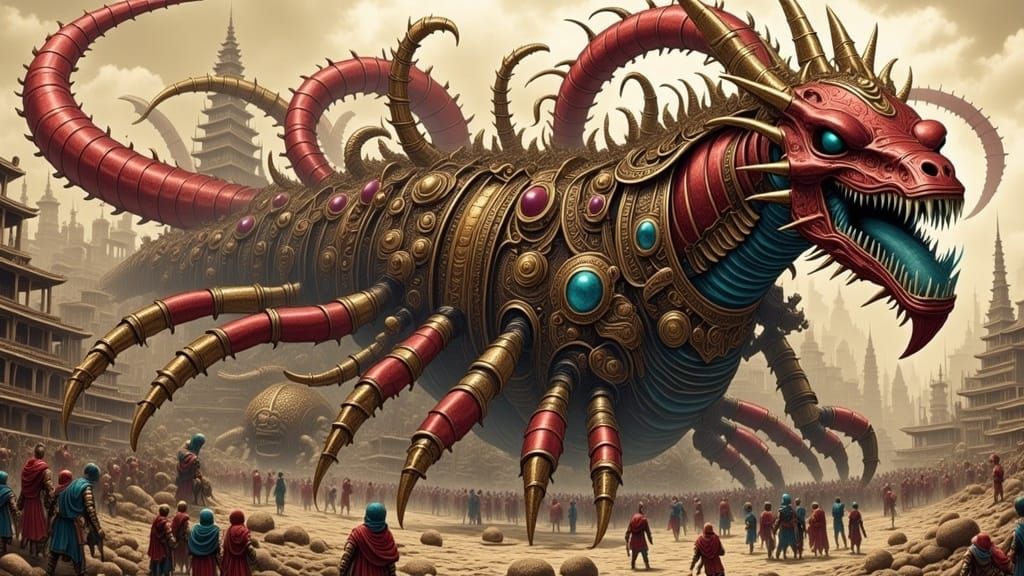 Colossal Hydra-Leviathan Skeleton Over Ruined City