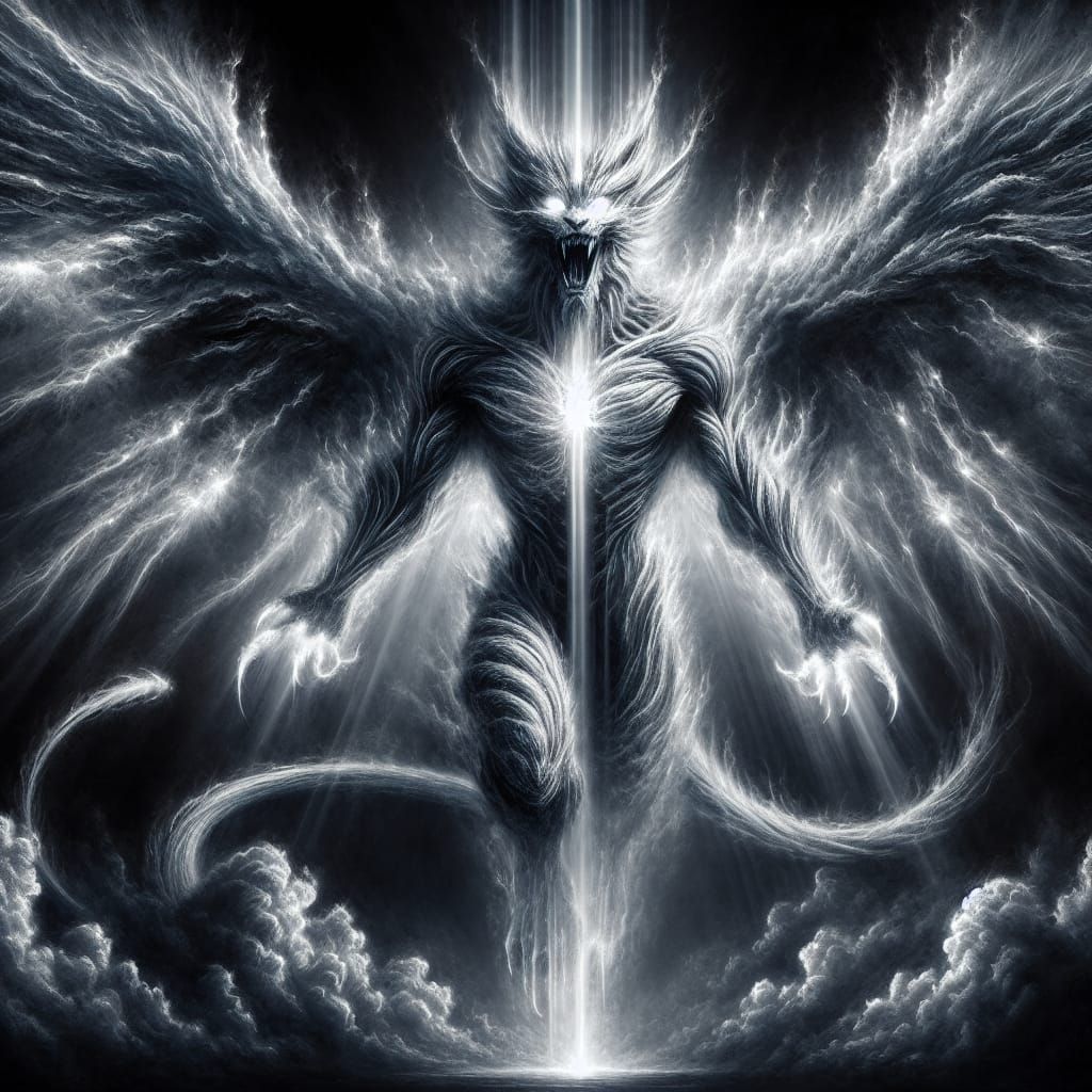 Tiger-Faced Monster Emerges in Charcoal Drawing