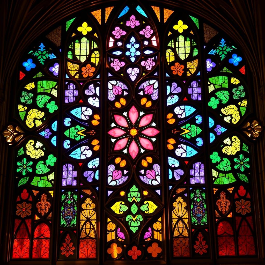 Geometric Stained Glass Kaleidoscope in Gothic Style