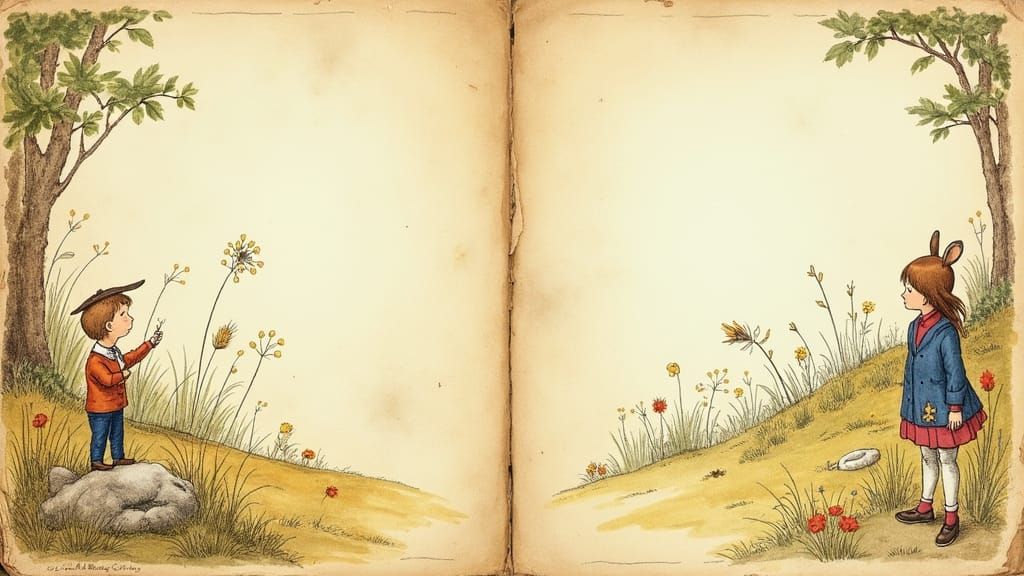 Vintage Book Page Illustration in Watercolour and Ink Style