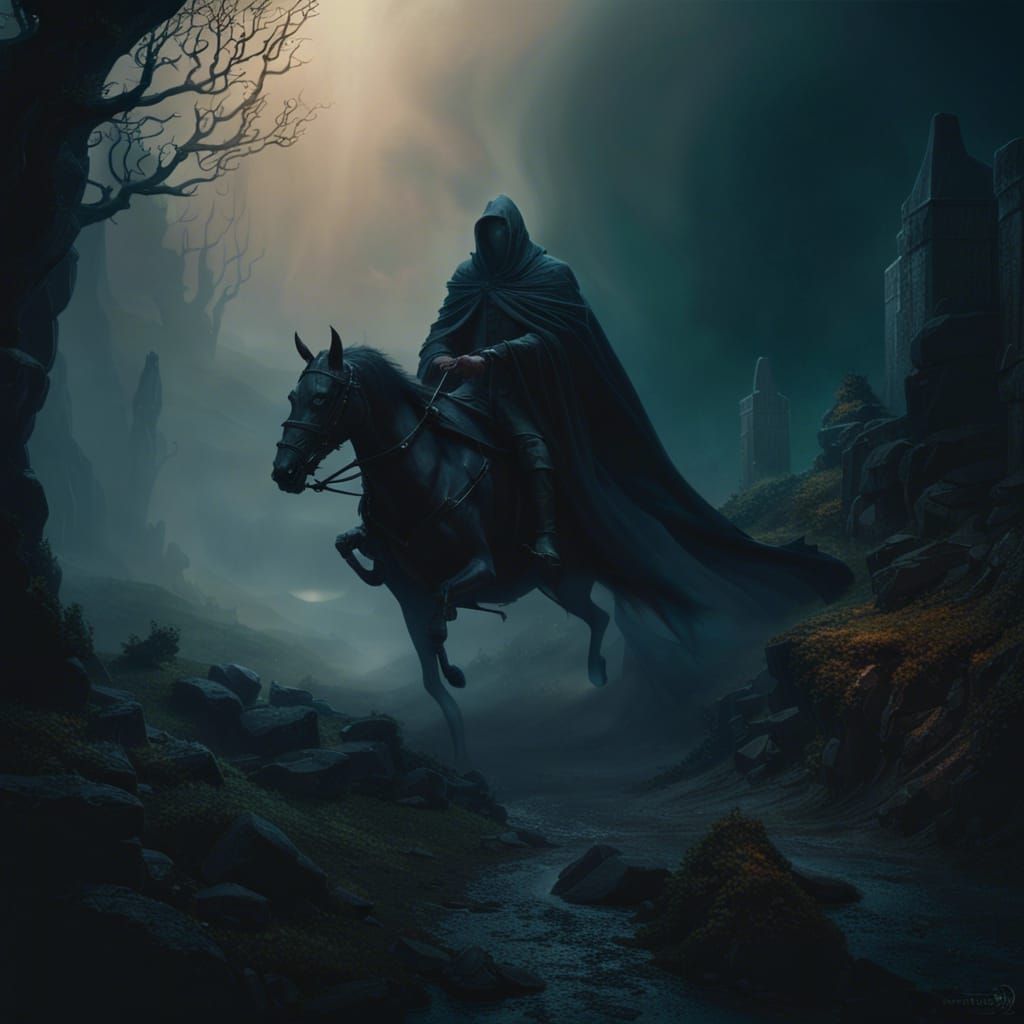 Nazgul in Mist: A Matte Painting of Pursuit