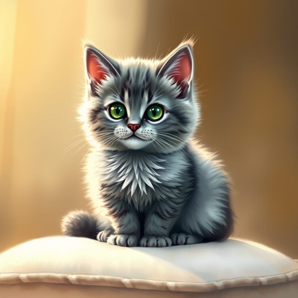 Whimsical Gray Cat in Golden Light