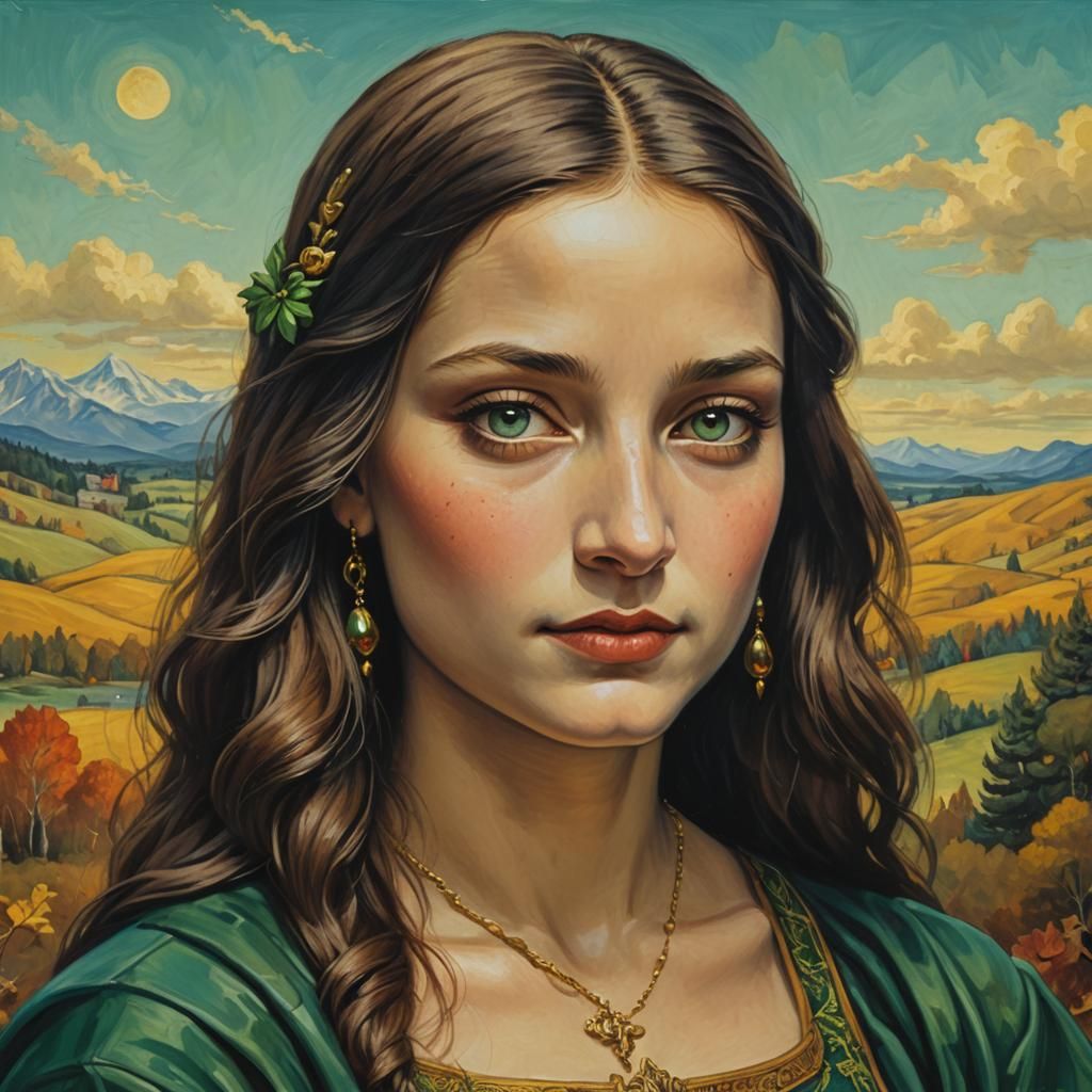 Mona Lisa Portrait at 17 in Frazetta Style