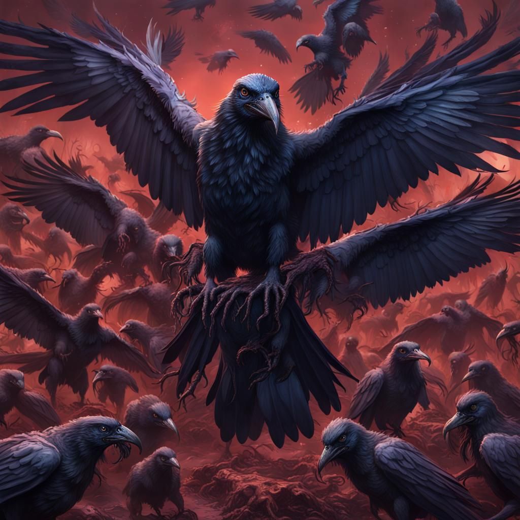 Lovecraftian Zombie Raven Swarm: Detailed Matte Painting