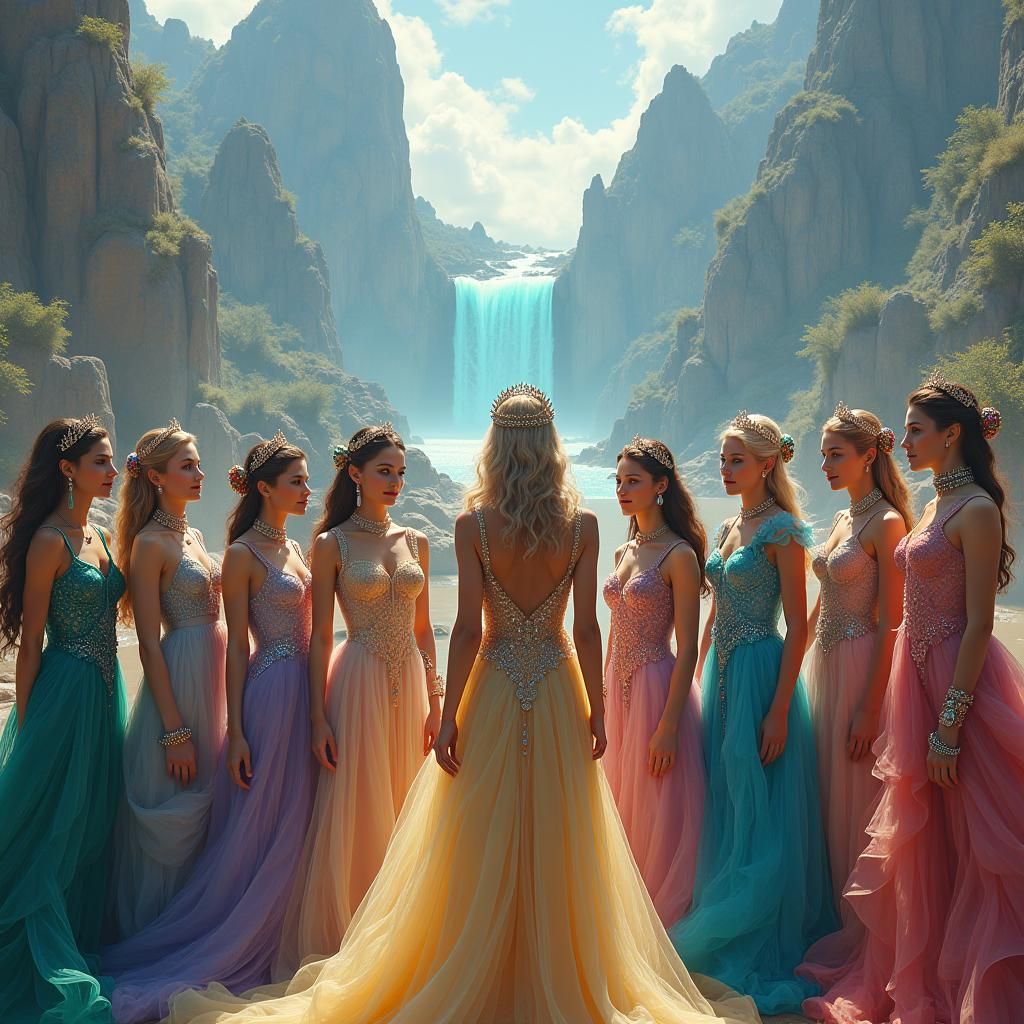 Ethereal Gathering: Breathtaking Women in a Fantasy Landscap...