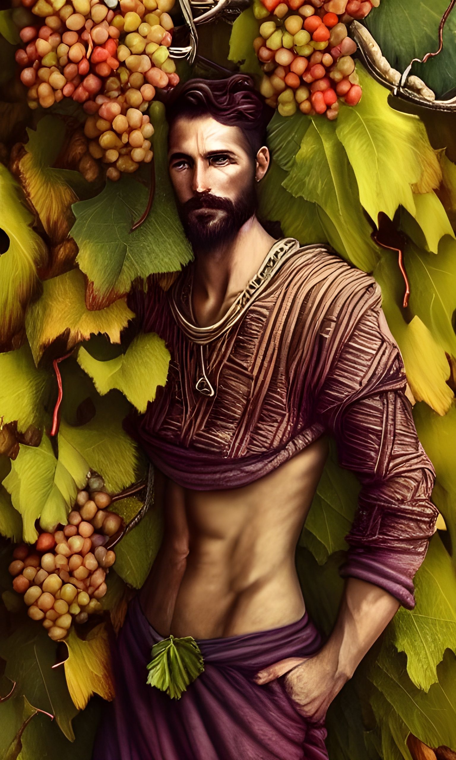 Harvest God in Vineyard: Realistic Oil Painting