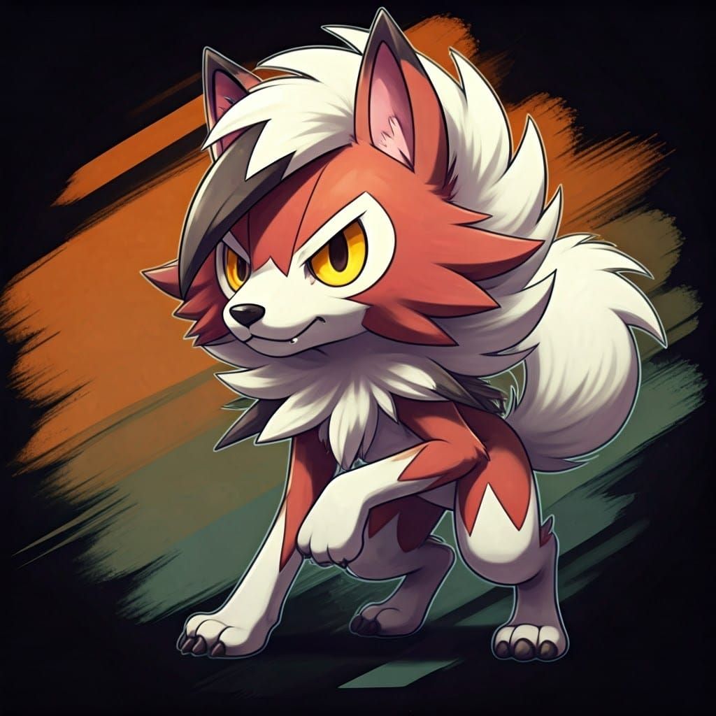 Chibi Lycanroc in Manga Anime Style