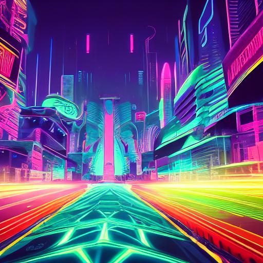 Synthwave Elf Portrait in Neon Cityscape