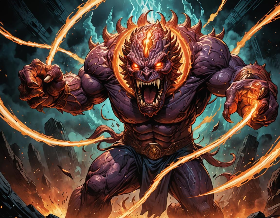 Toroidal Monster in Comic Book Fight Scene