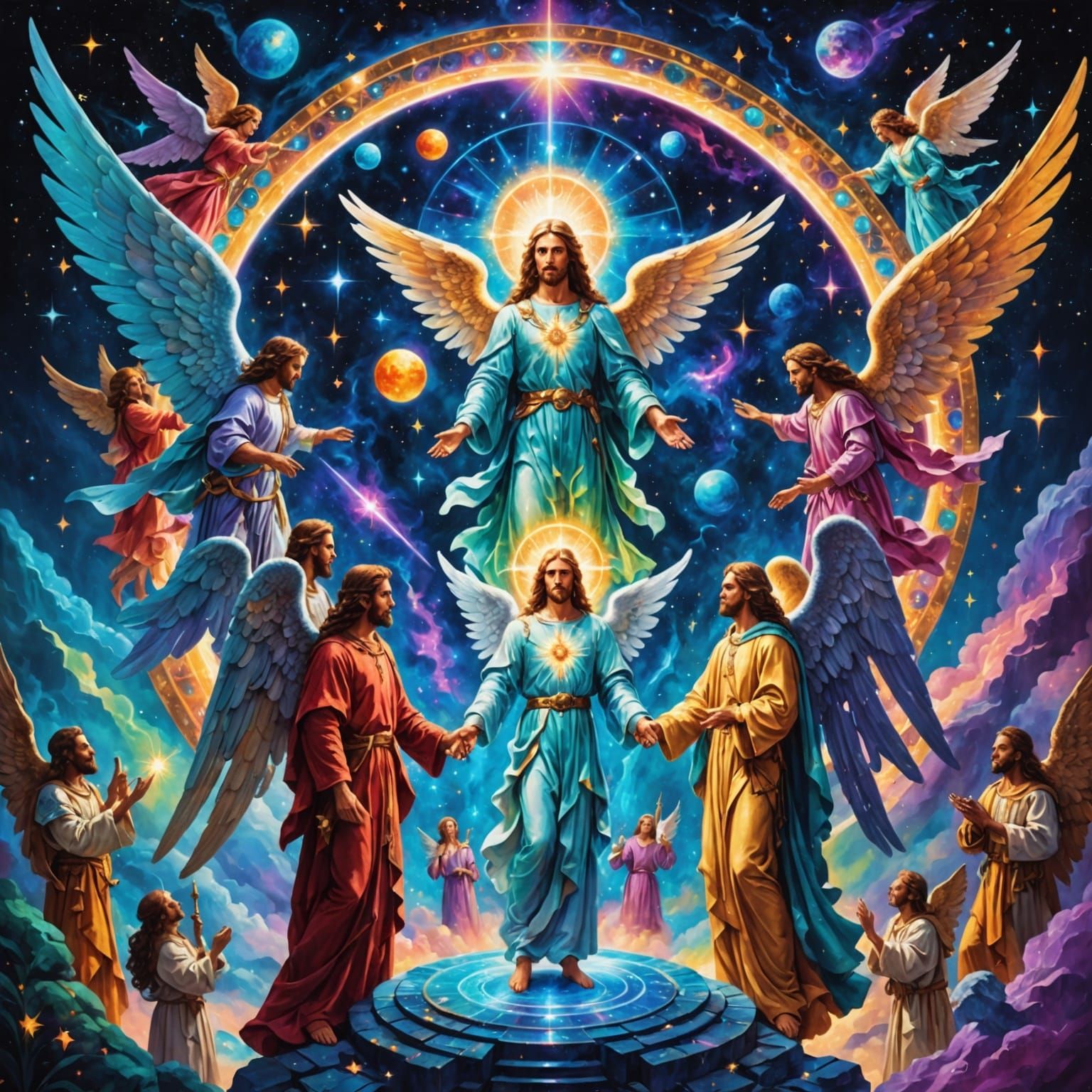 Angels and Free-Spirited Humans Unite in Vibrant Astral Real...