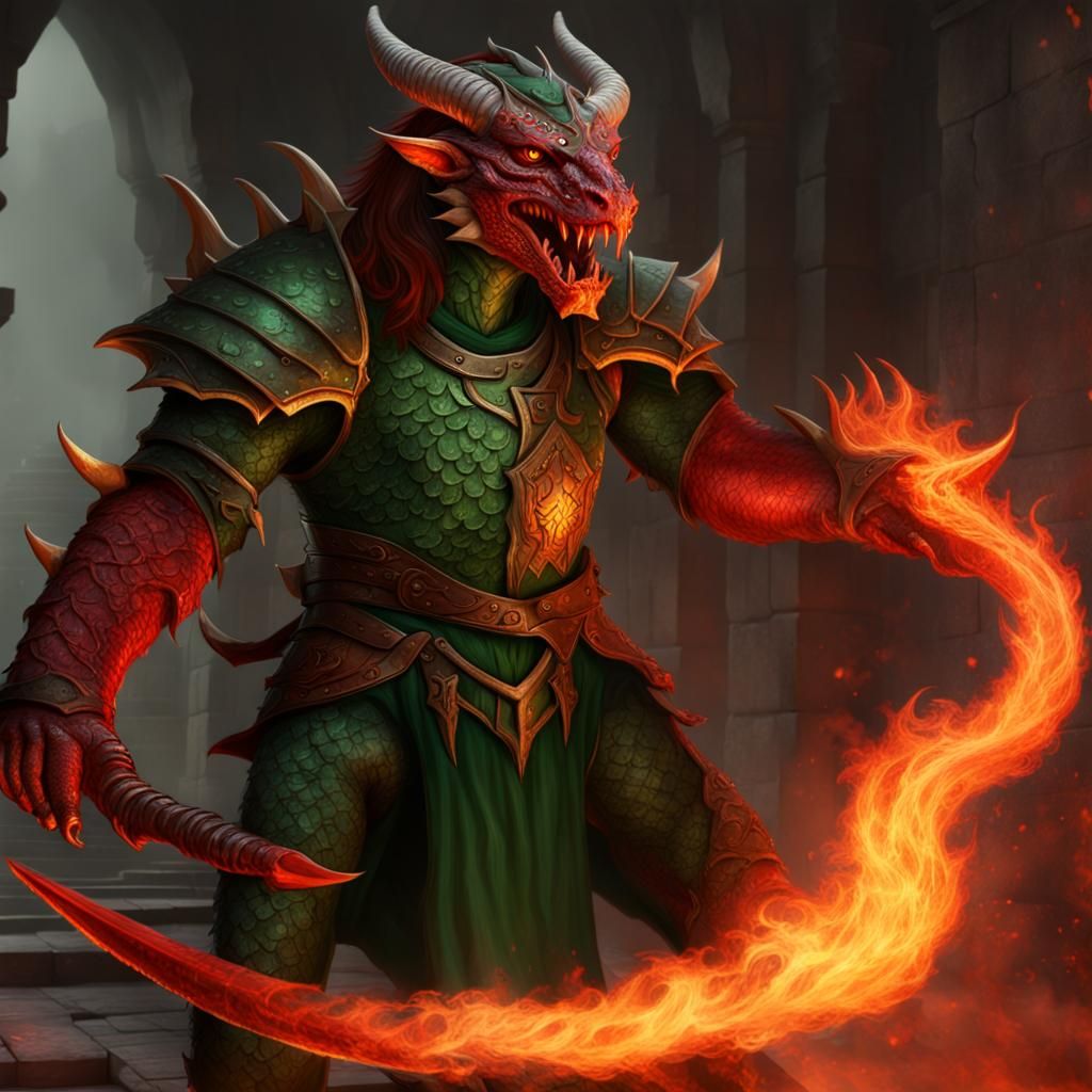 Dragonborn Wielding Flames: A Matte Painting