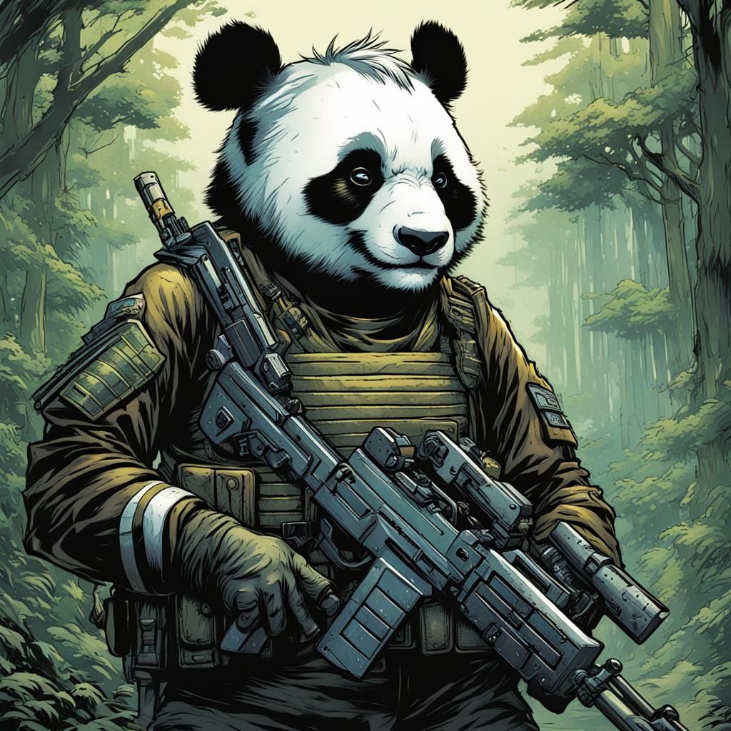 Panda Soldier in Comic Book Style