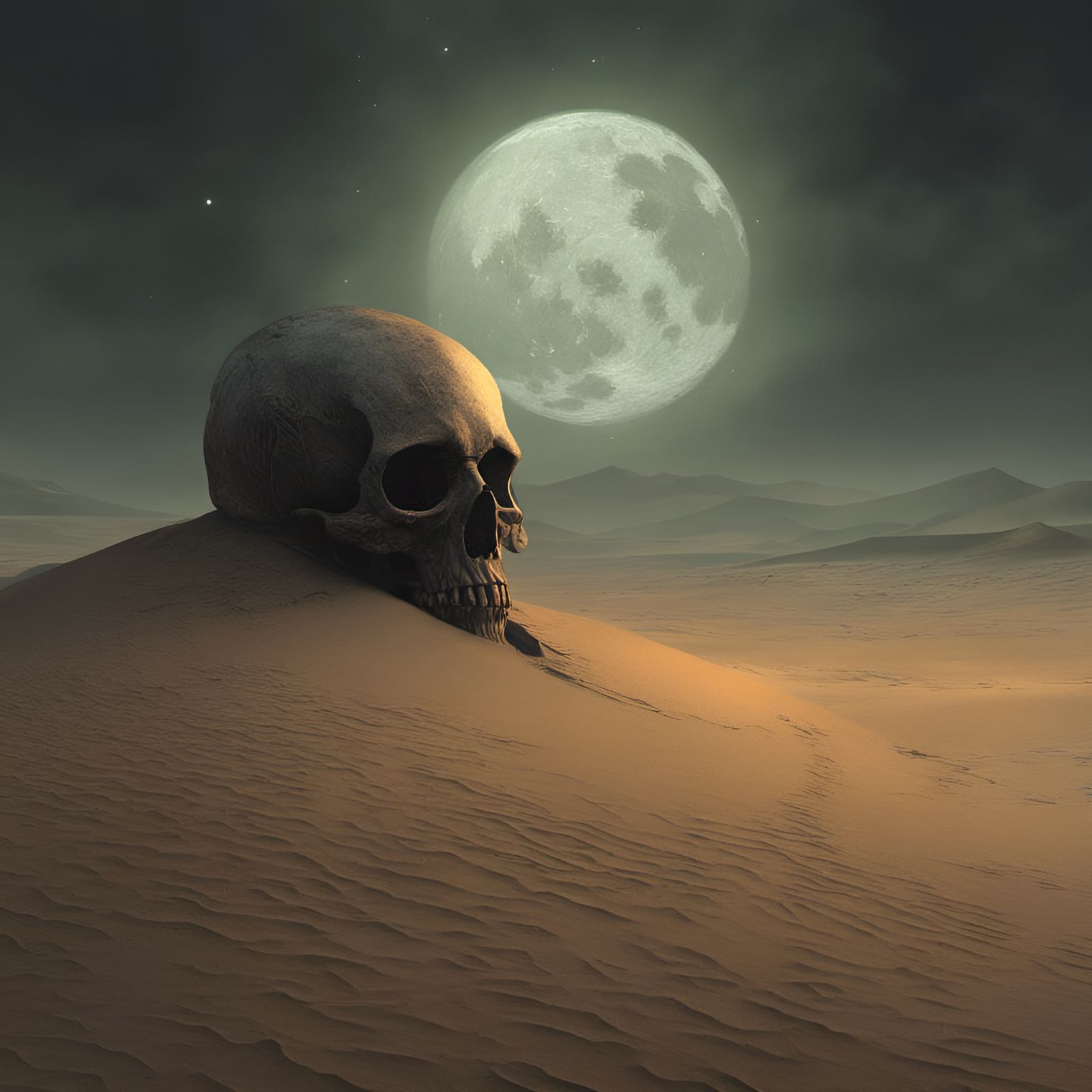 Surreal Desert Skull Moon in Cosmic Horror Style