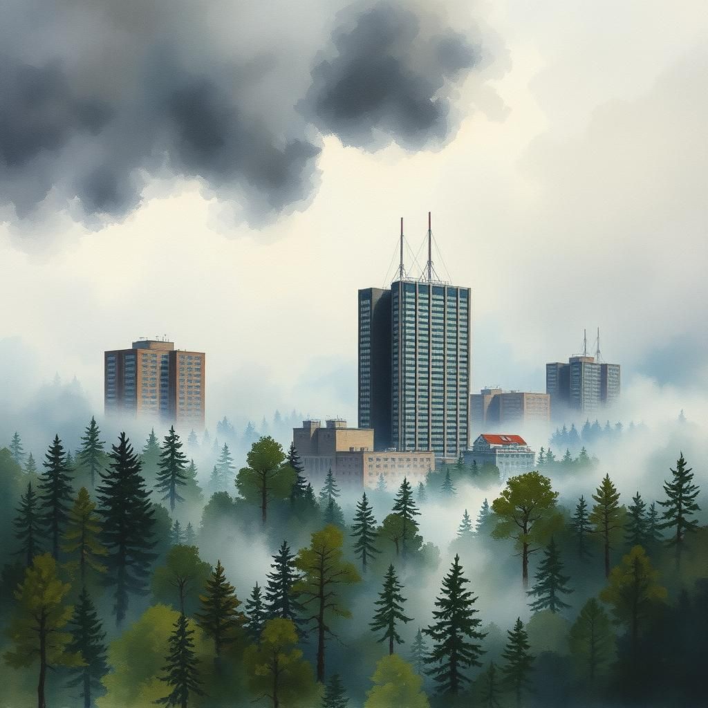 Corporations Destroying Forest: Watercolor Oil Painting