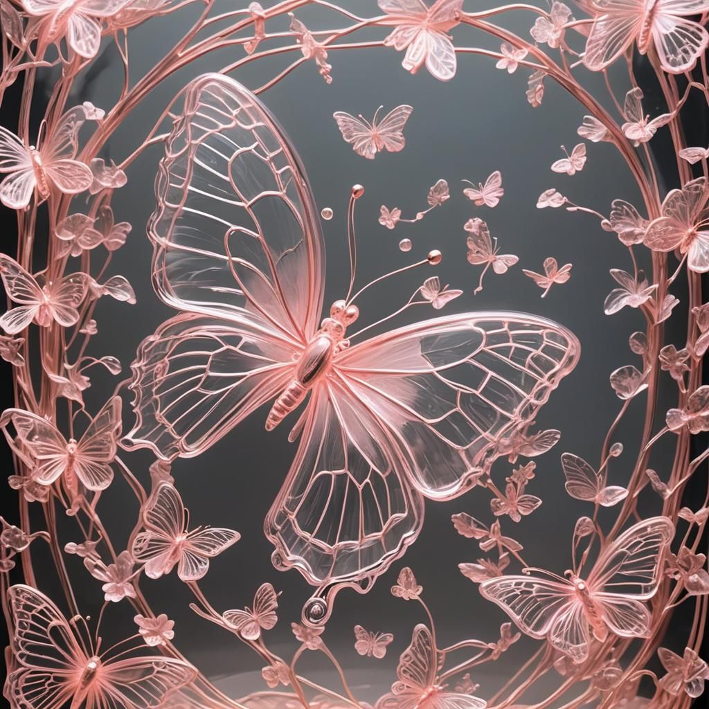 Bioluminescent Glass Butterfly in a Cage