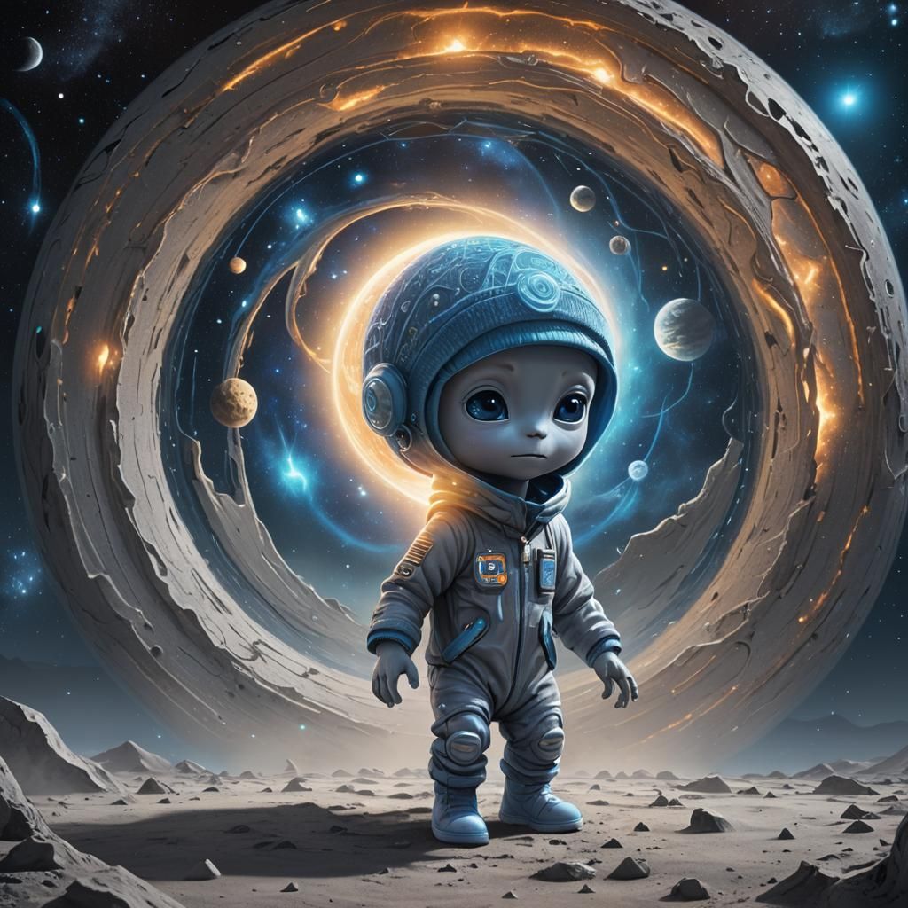 Baby Alien Steps Through Lunar Portal