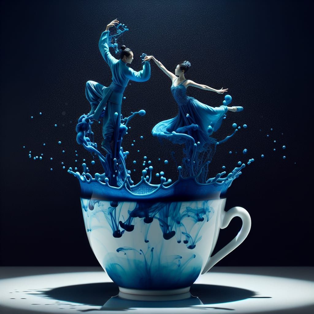 Photorealistic Ink Dancers Emerge From Porcelain Cup