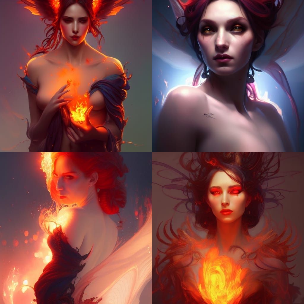 Fiery Fairy Portrait in Detailed Fantasy Art Style