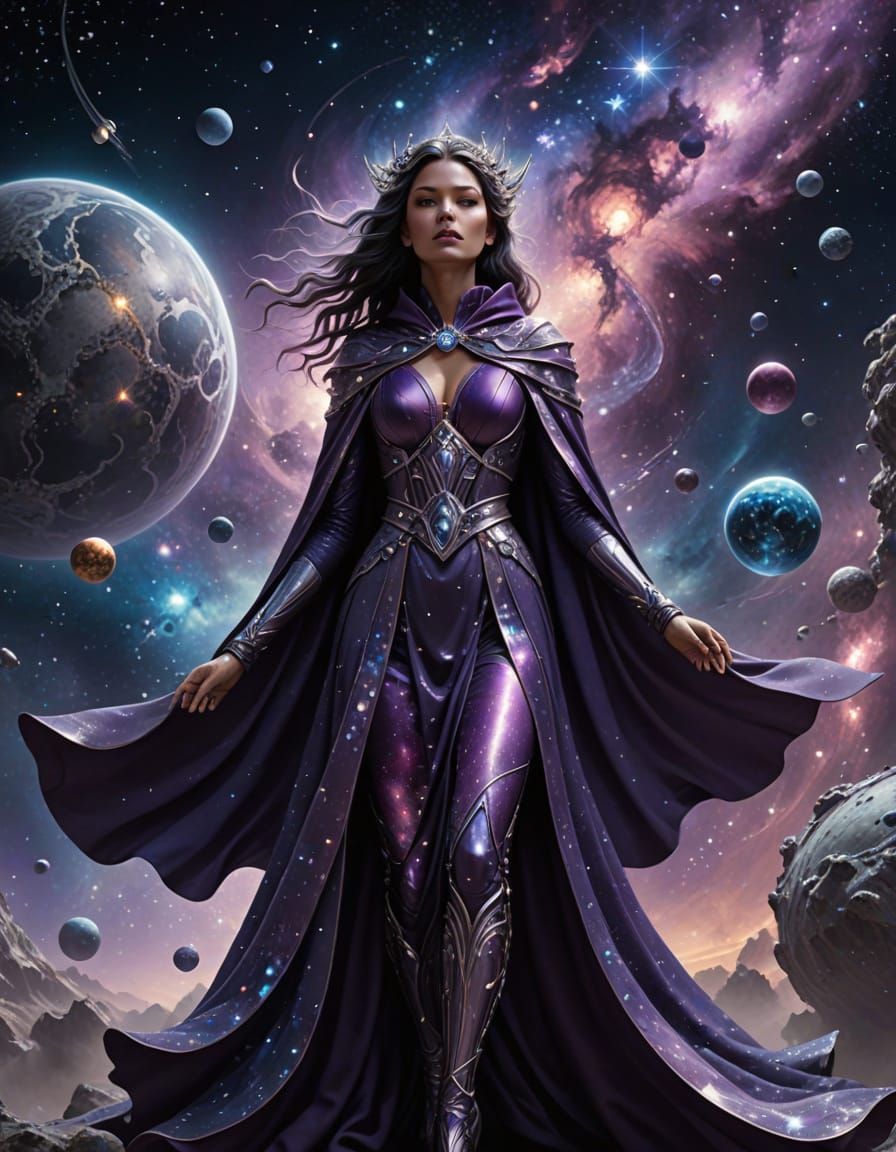 Celestial Witch Conjuring Constellations in Cosmic Void