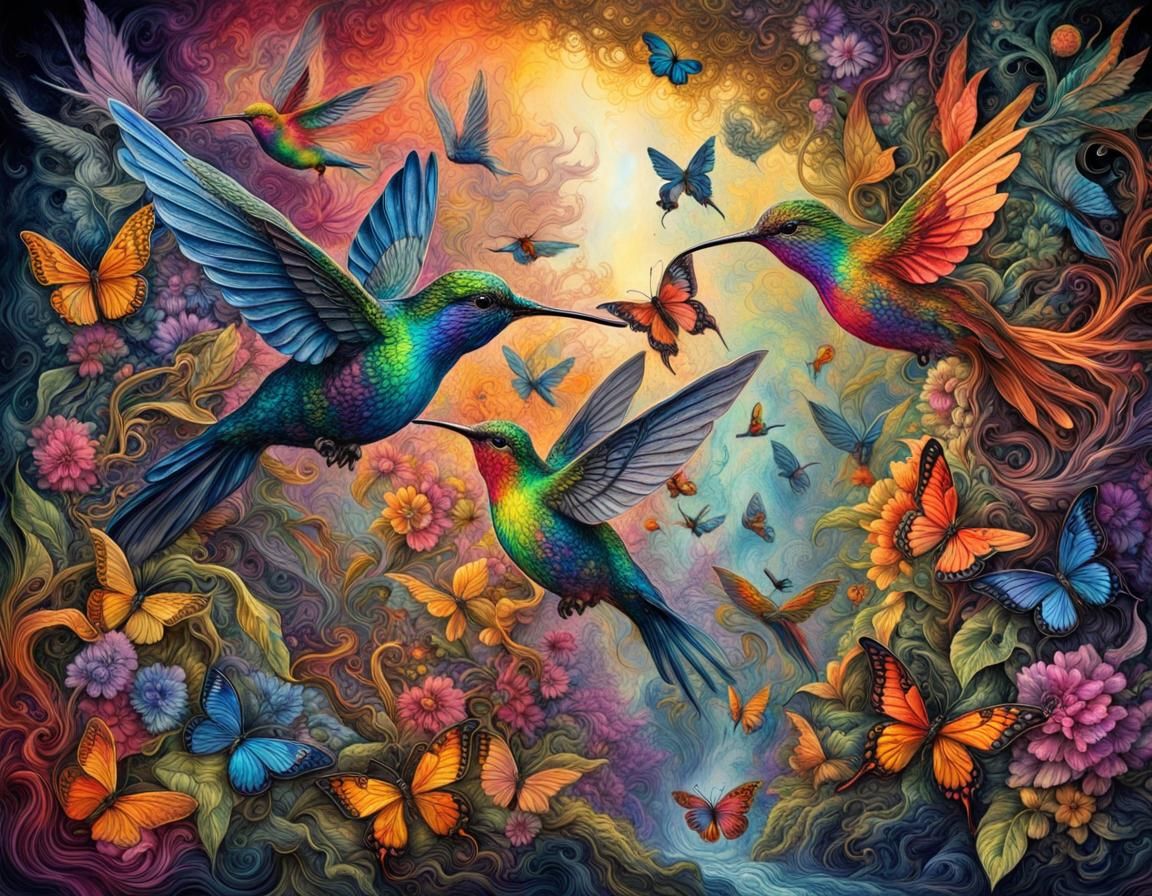 Colorful hummingbird paradise