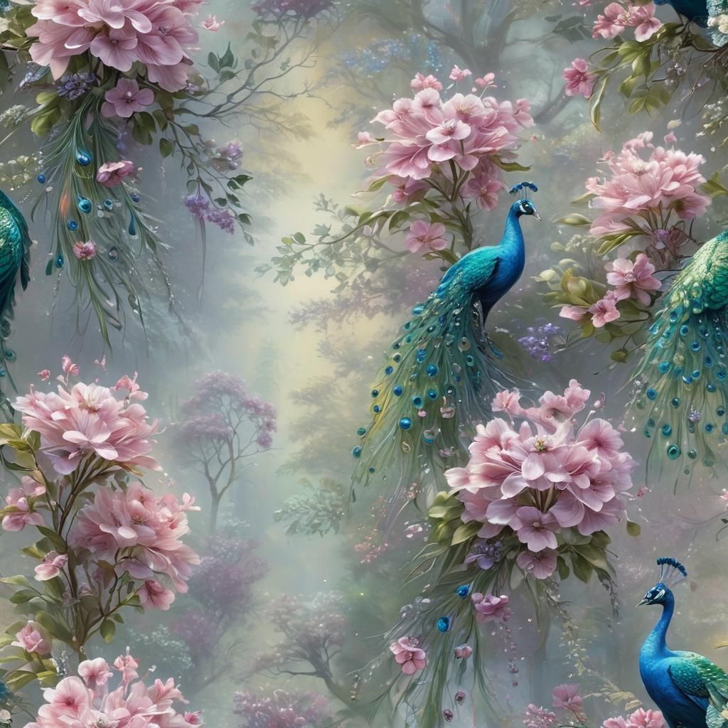 Crystal Flowers with Opal Splashes in Hyperreal Style