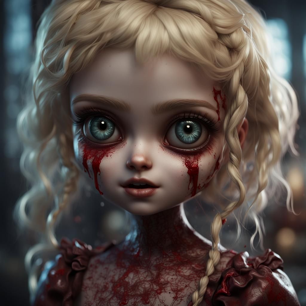 Creepy Doll with Big Eyes and Bloody Scars