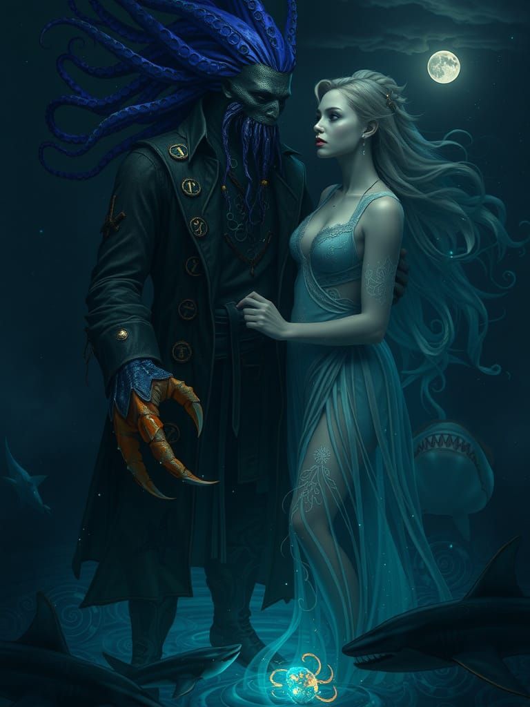 Fantasy Pirate and Siren Empress Under Moonlight