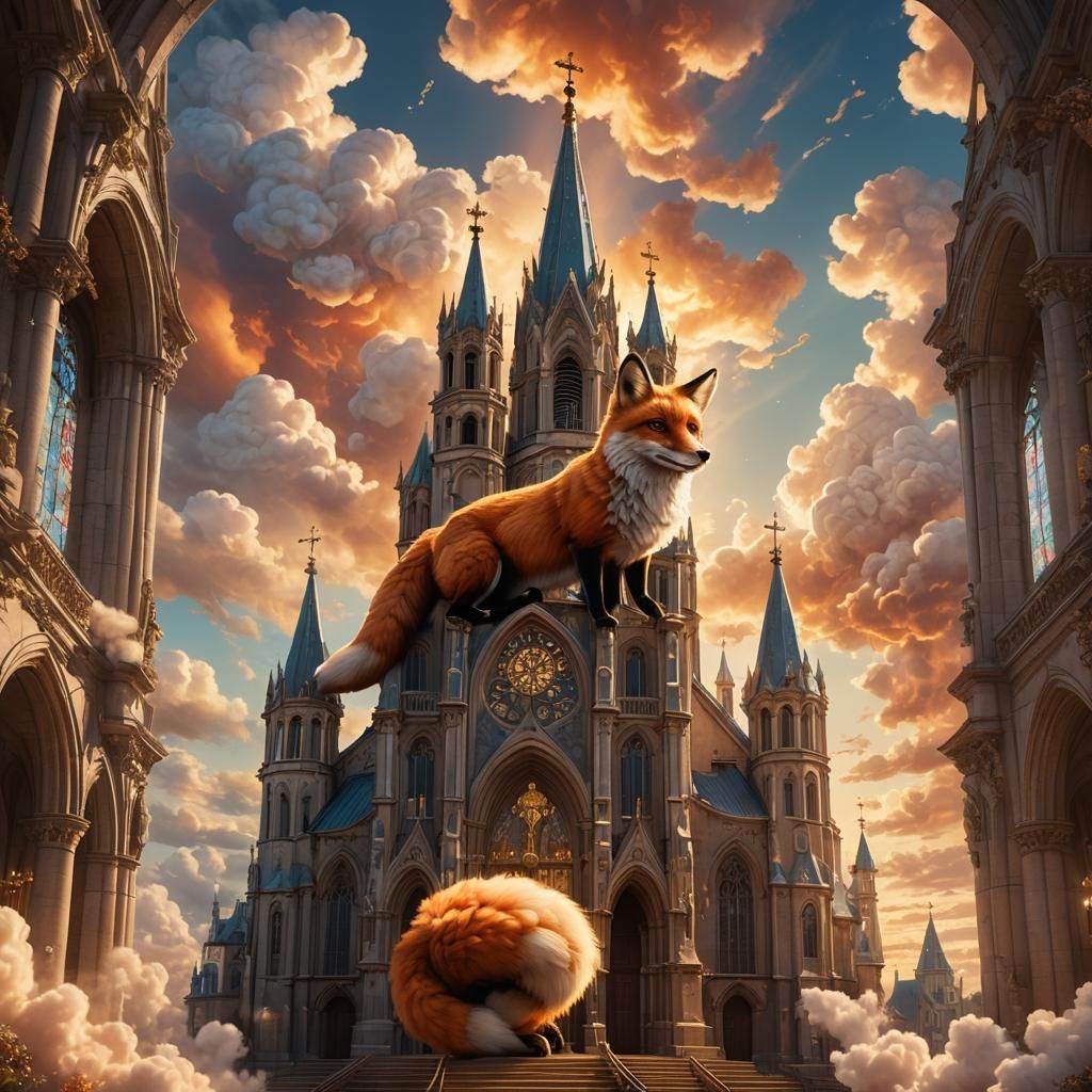Magic Cloud Fox in Church at Sunset