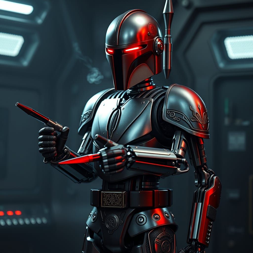 HK-87 Droid Stands Ready in Futuristic Command Chamber