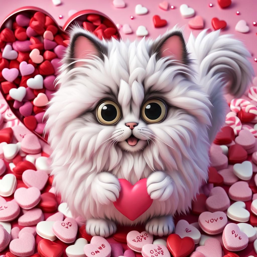 Adorable 3D Valentine Cat with Candy Hearts
