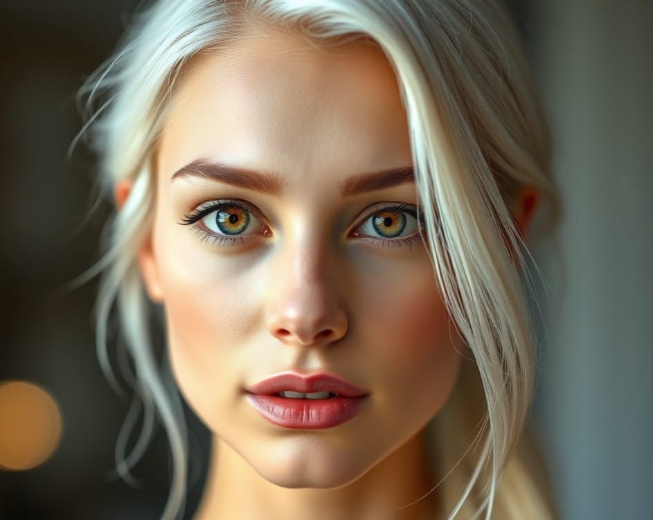 Hyper-Realistic Portrait of a Woman with Hazel Eyes