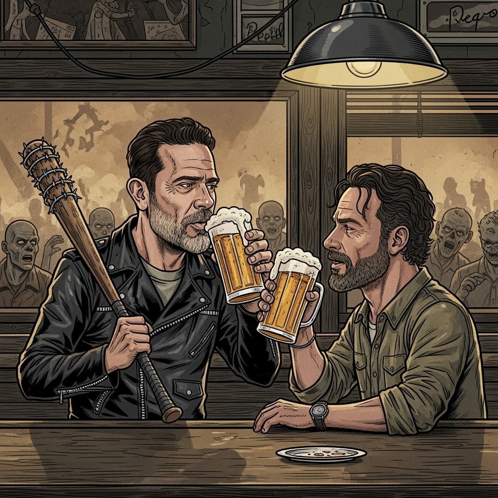 Negan and Rick Grimes Caricature in Zombie Apocalypse