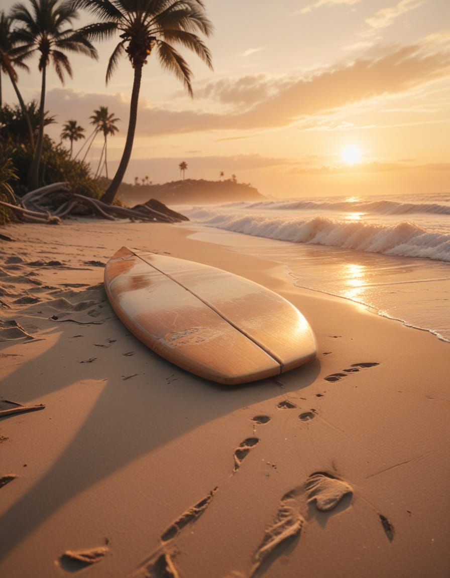 Cinematic Beach Scene: Surfer at Sunset