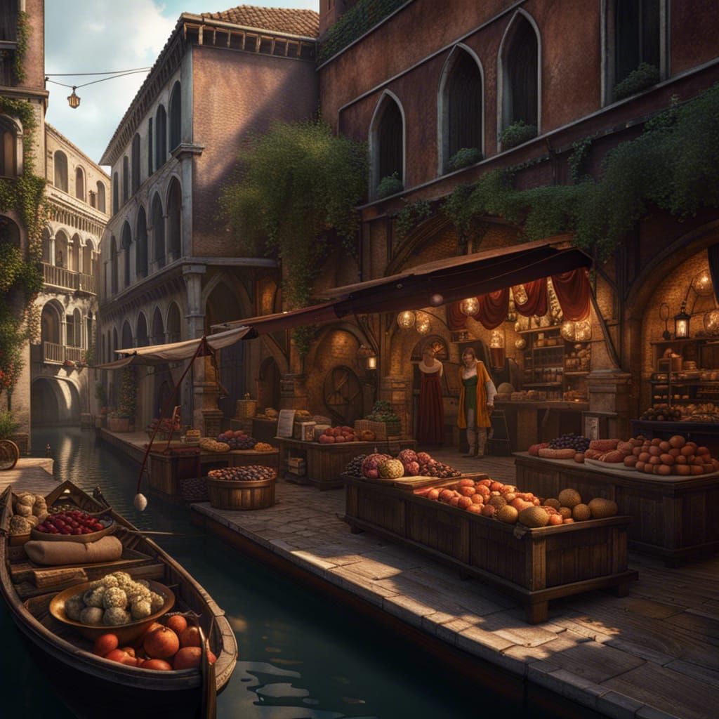 Venice Medieval Market: Detailed Matte Painting