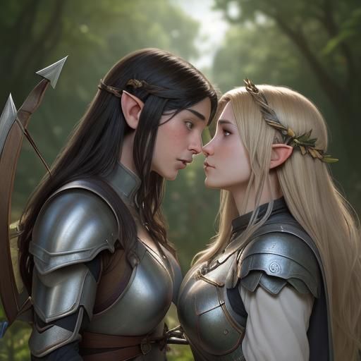 Elf Wizard and Halfling Archer Kissing