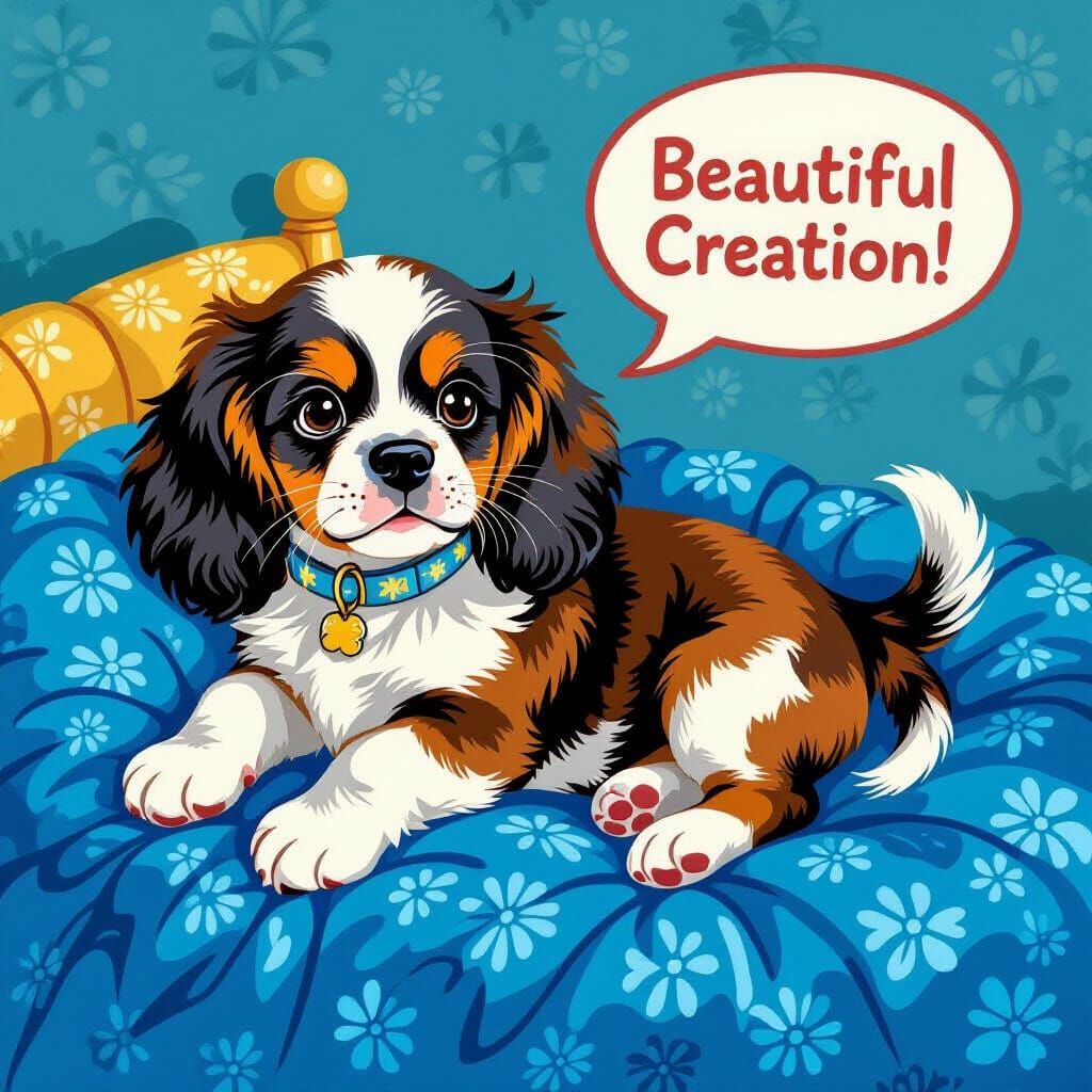 King George Spaniel Puppy on Blue Bed Bag