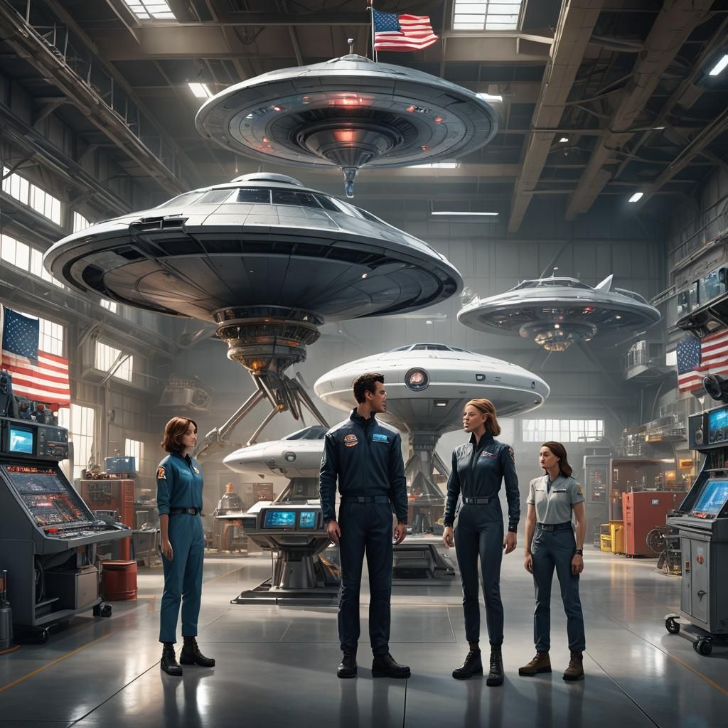Hyperrealistic Sci-Fi Art: Extraterrestrials in Hangar
