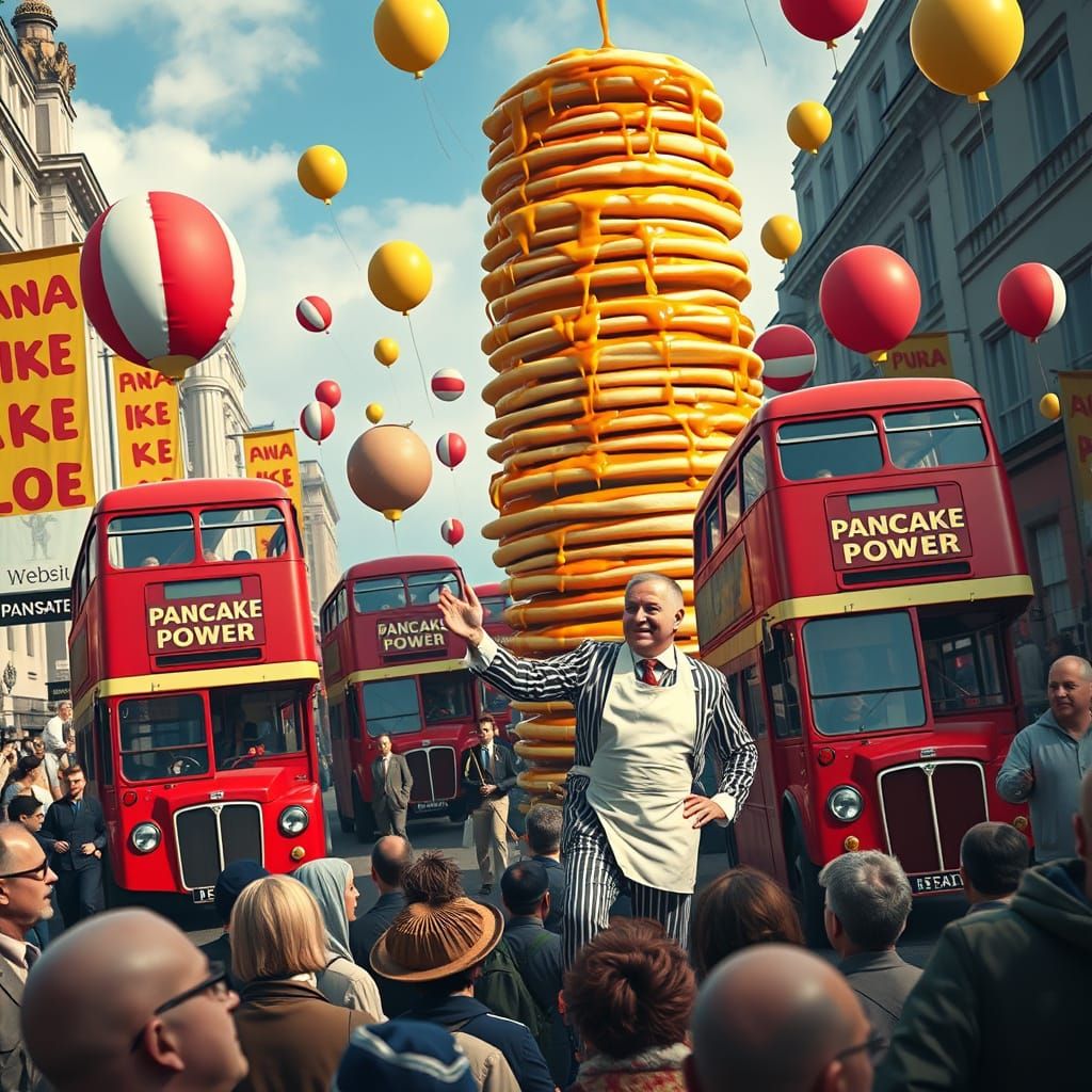 Pancake Parade in London, Surreal Matte Painting