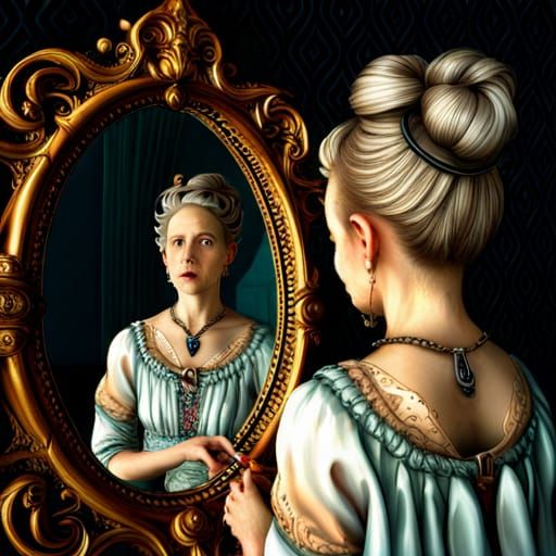 Ornate Mirror Reflecting Youth, Observed by Age