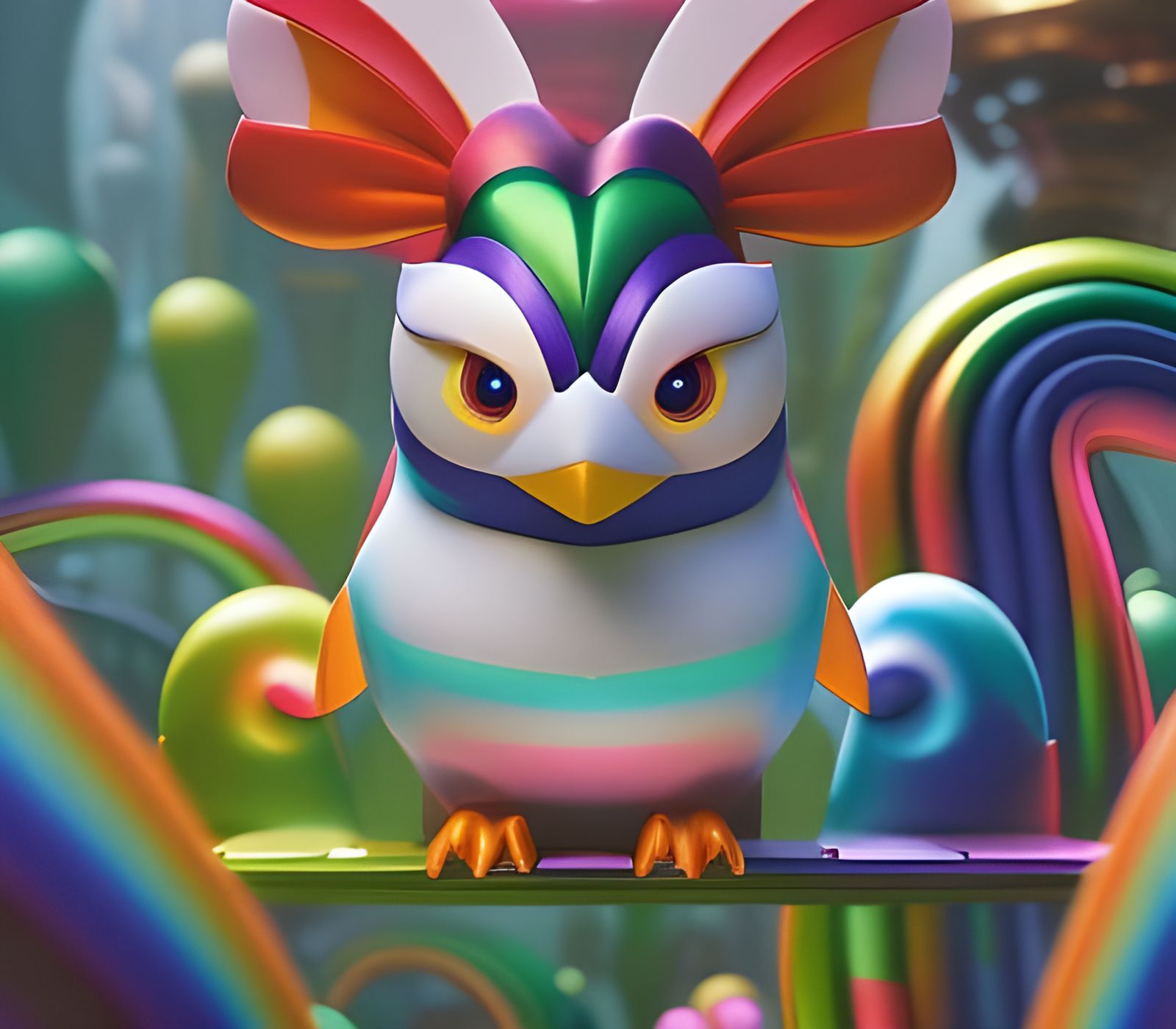 Rainbow Penguin in Dark Fantasy Wonderland