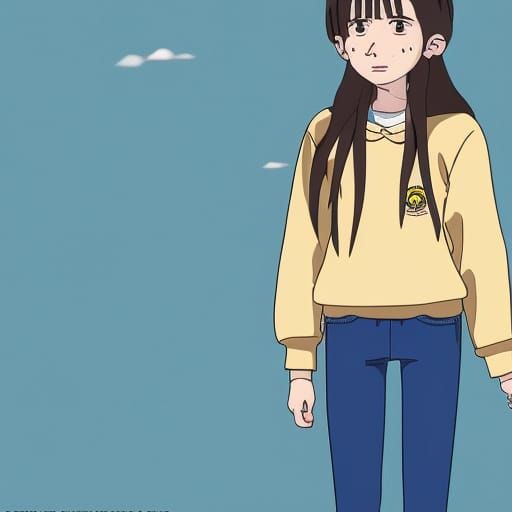 Girl with Mug Hat: Studio Ghibli Anime Style